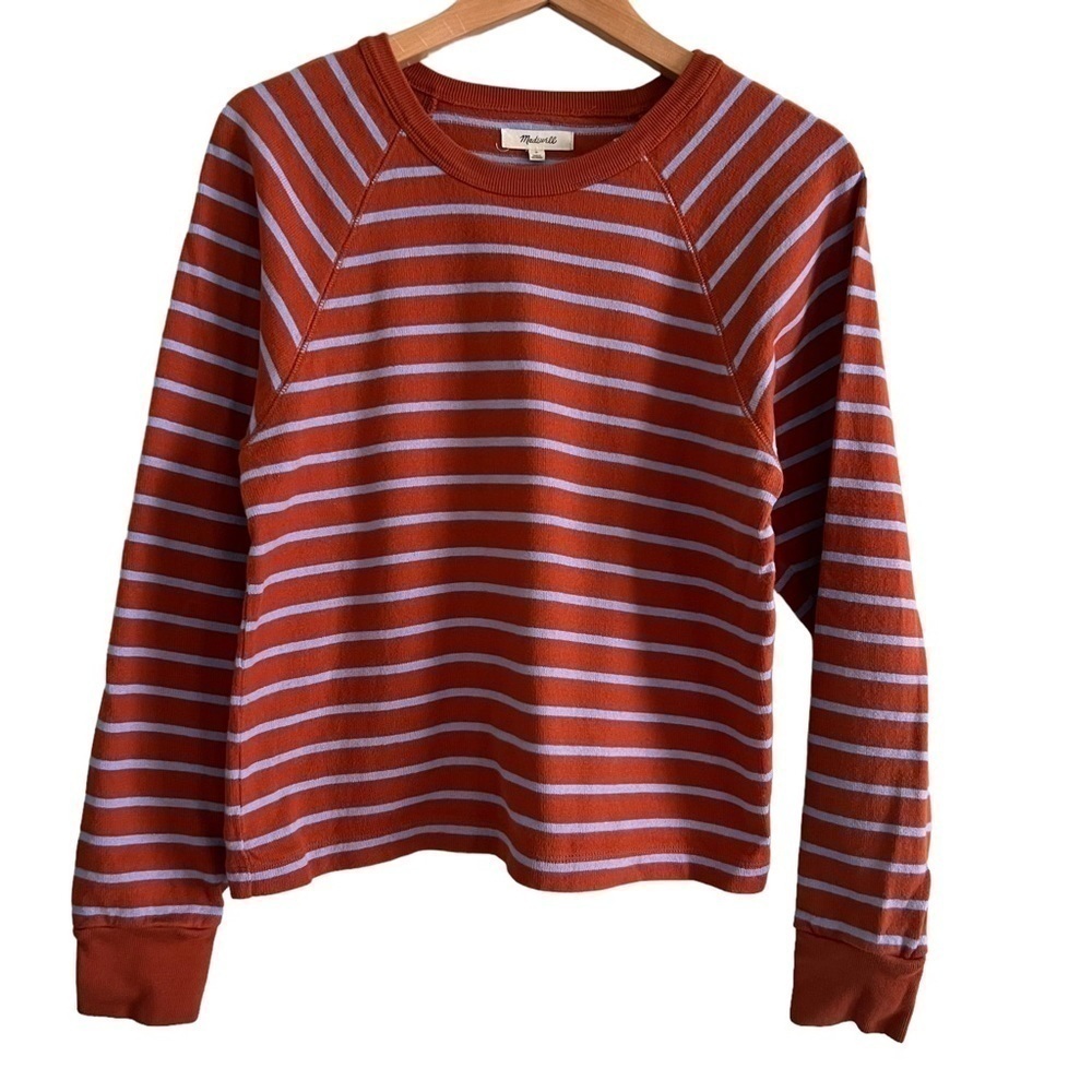 Madewell Luxe Raglan Sweatshirt in Stripe Size Small - Picture 2 of 5